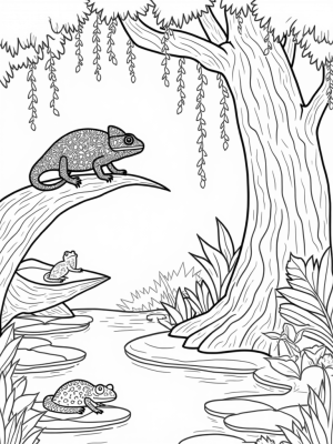 Charming Jungle Canopy with Frogs and Chameleon