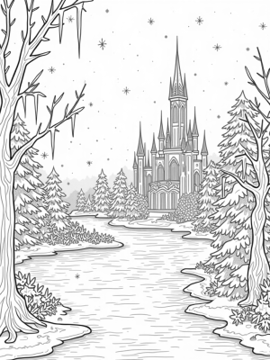 Sparkling Ice Garden with Castle and Pond