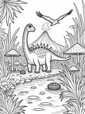 Colossal Stegosaurus in a Prehistoric Jungle