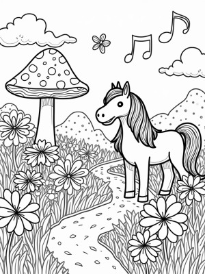 Majestic Pony in a Flower-Filled Meadow