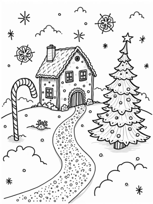 Holiday Village in the Clouds with Candy Canes and Gingerbread House