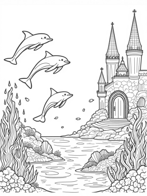 Underwater Castle with Playful Dolphins