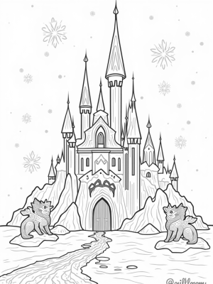 Majestic Ice Castle with Mythical Ice Sculptures