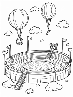 Floating Sports Arena with Giant Balls and Trophies