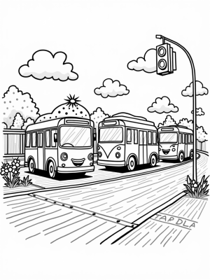 Giant Buses in a Colorful Parade