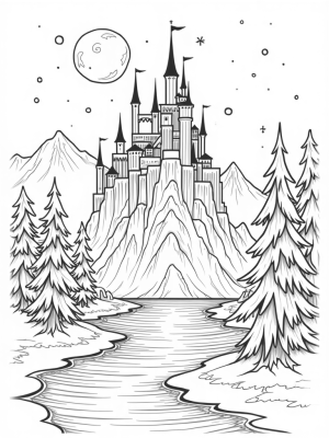 Moonlit Ice Palace on a Mountain Peak