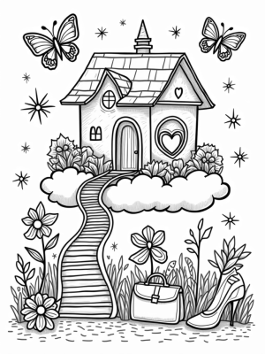 Dreamhouse in the Clouds with a Rainbow Staircase