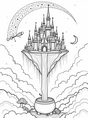 Floating Castle with Spellbooks and Bubbly Cauldron