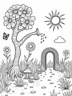 Giant Flowers and Butterflies in a Magical Garden