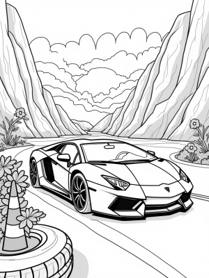 Lamborghini on a Neon Mountain Road