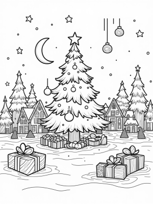 Charming Winter Village with a Christmas Tree