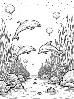 Underwater City with Dolphins and Colorful Fish