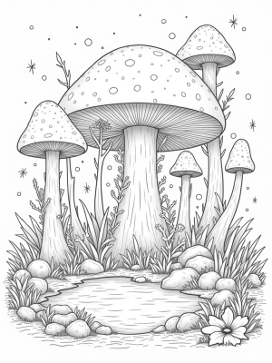 Colossal Mushroom Forest Under a Starry Sky