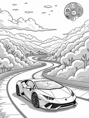 Futuristic Lamborghini on a Swirling Road