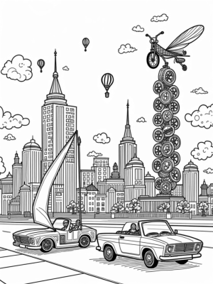Vintage Cars Transforming in a Whimsical Cityscape