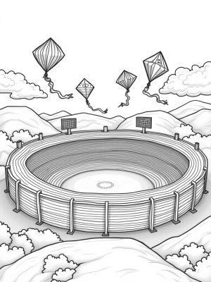 Whimsical Sports Arena with Floating Basketball Hoop