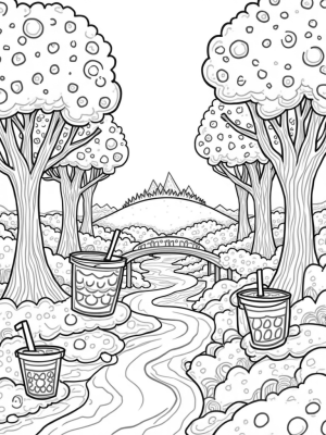 Boba Forest with Tapioca Trees and Caramel River