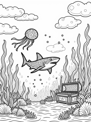 Underwater Symphony with a Shark and Jellyfish