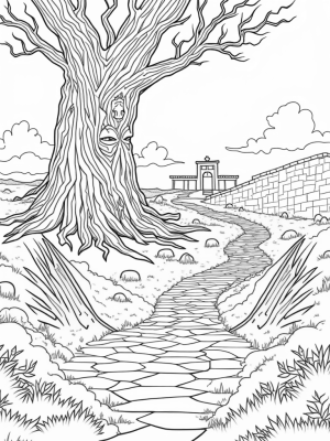 Gnarled Tree with Titan Faces and Wings