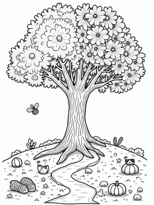Four Seasons Tree with Spring, Summer, Autumn, and Winter