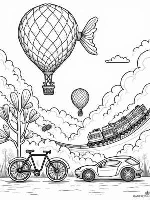 Fantastical Cityscape with Whimsical Vehicles