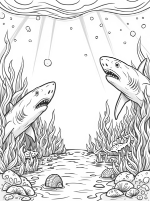Underwater Garden with Shark Coral and Hidden Cave