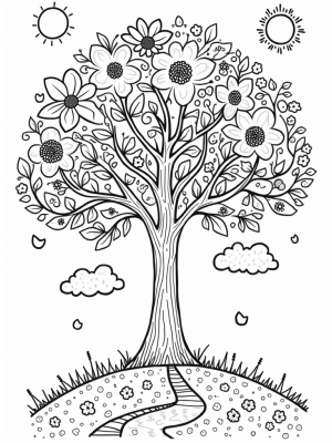 Four Seasons Tree with Cozy Scarf and Sun