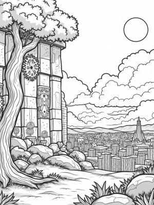 Giant Tree and Titan Shadow Over a Sprawling City