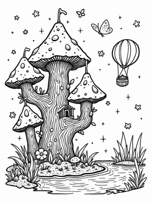 Treehouse Village Among Towering Mushrooms