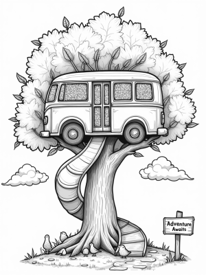 Bus-Shaped Treehouse in a Giant Oak