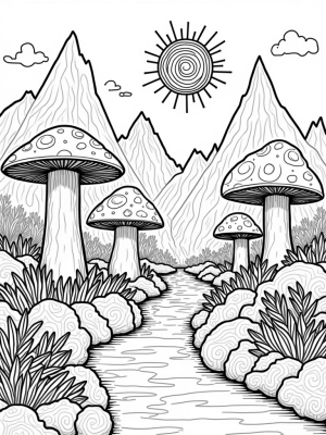 Tranquil Valley with Oversized Mushrooms and Floating Islands