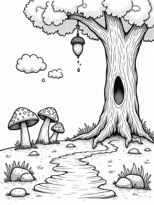 Forest Clearing with Oversized Mushrooms and Gruffalo Footprints