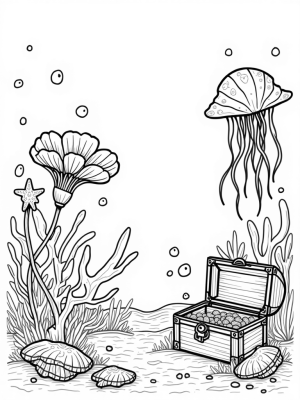 Underwater Garden with Seashells and Jellyfish
