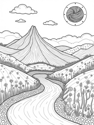 Patchwork Hills with Buttons and a Paint River