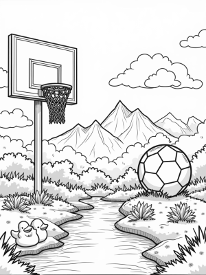 Basketball Hoop and Sports Equipment in a Forest