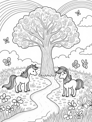 Pony Meadow with Musical Flowers and Rainbow Sky