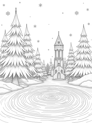 Frozen Forest with Ice Castle and Snowflake Whirlpool