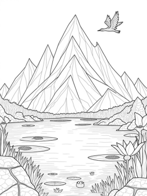 Triangular Mountains Over Tranquil Lake