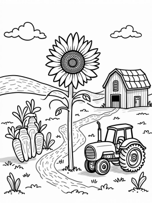 Giant Sunflower and Oversized Carrots on the Farm