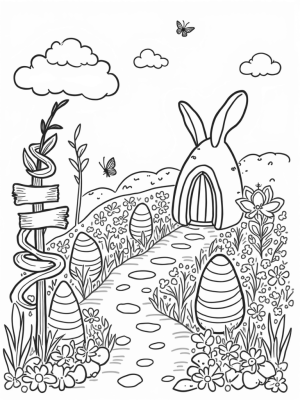 Colorful Eggs and a Cozy Carrot Den in a Garden