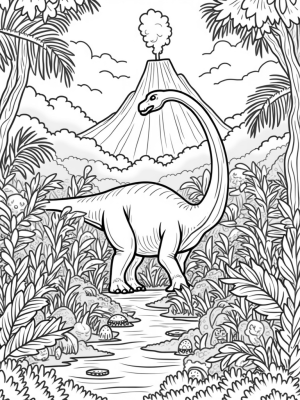 Prehistoric Jungle with Brontosaurus and Velociraptors