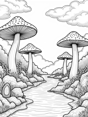 Oversized Mushrooms and Sparkling Geodes in a Forest Glade