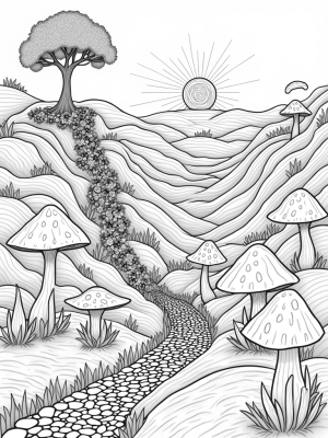 Dreamy Hills with a Teacup and Whimsical Tree