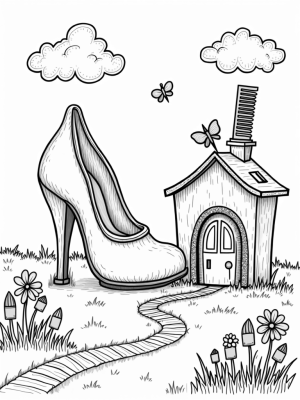 Giant High-Heeled Shoe Cottage in a Dreamy Landscape