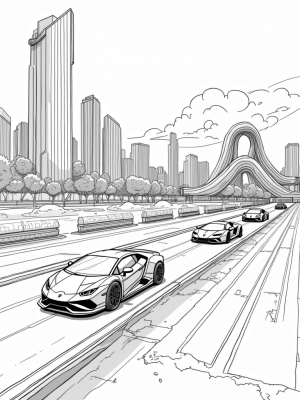 Futuristic Cityscape with Lamborghini Cars