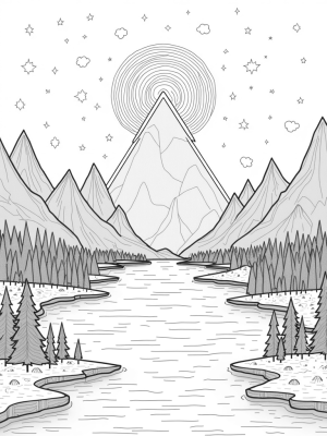 Triangular Landscape with Mountains and a Reflective Lake