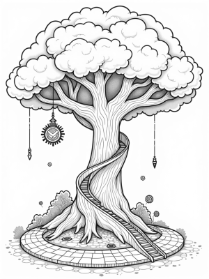 Colossal Tree with Titan Leaves and Floating Platforms