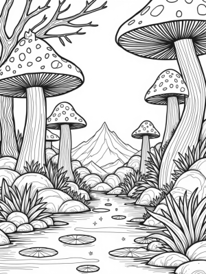 Vibrant Mushroom Forest Glade
