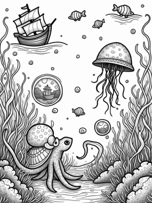 Underwater Garden with Coral and Turtles