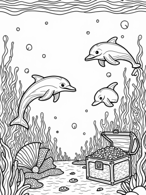 Underwater Kingdom with Dolphins and Treasure